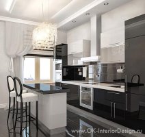 Дизайн интерьера черно-белой глянцевой кухни